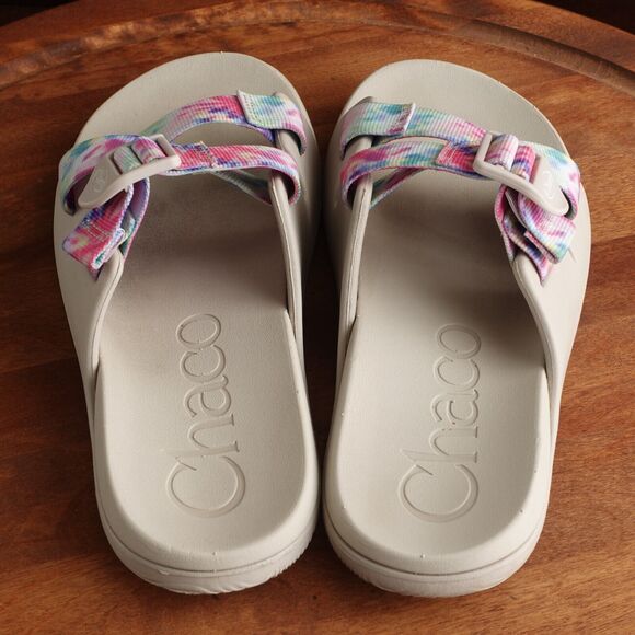 Chaco Sandals Womens SZ 7 Cream Pink Chillos Slide Tie Dyed Adjustable Flat Shoe - Picture 5 of 13